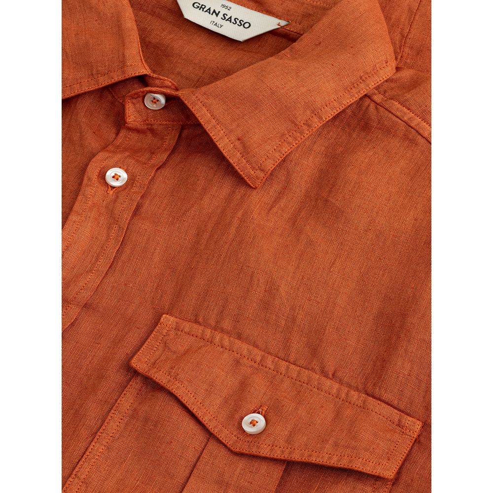 Gran Sasso Elegant Linen Brown Shirt for Men IT50 | L