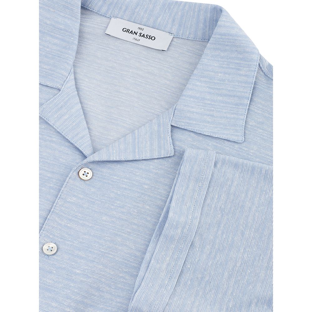 Gran Sasso Elegant Light Blue Linen-Cotton Men's Shirt IT50 | L