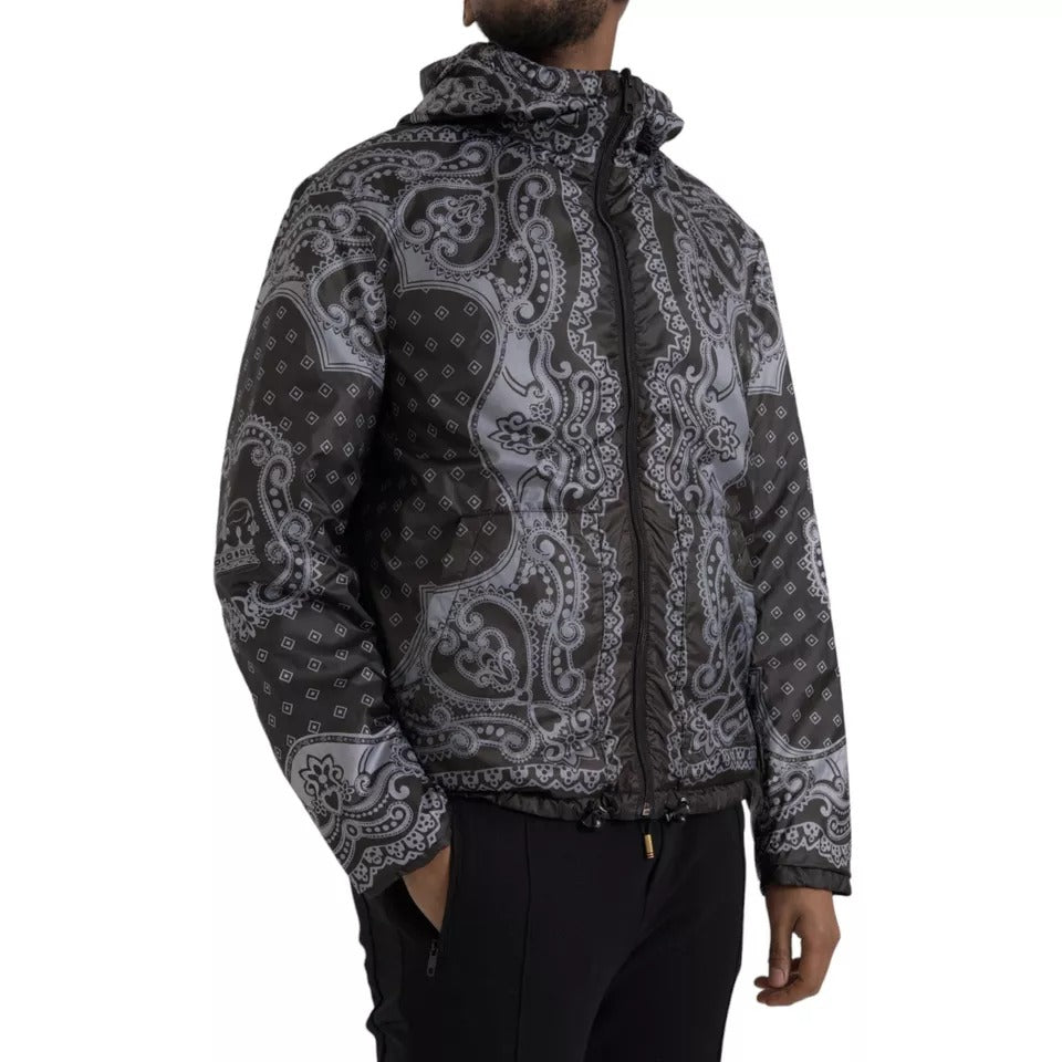 Dolce & Gabbana Gray Bandana Hooded Full Zip Bomber Jacket IT50 / L