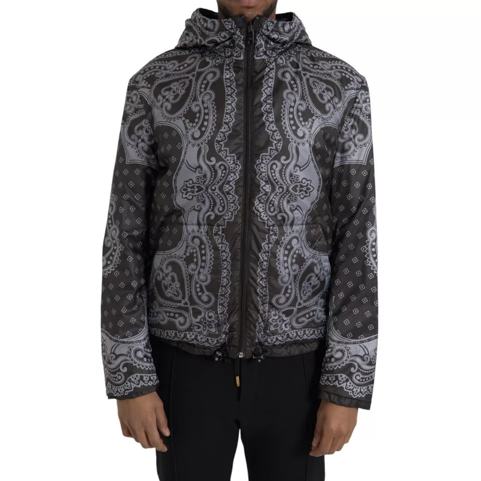 Dolce & Gabbana Gray Bandana Hooded Full Zip Bomber Jacket IT50 / L