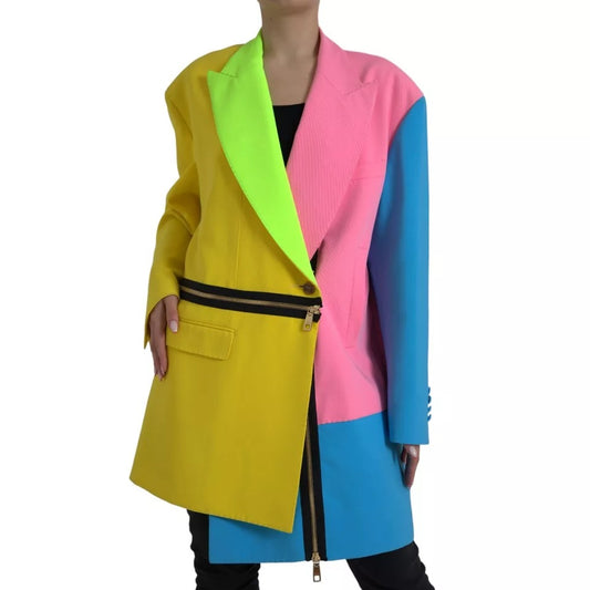 Dolce & Gabbana Multicolor Patchwork Peak Lapel Coat Jacket IT40 | S