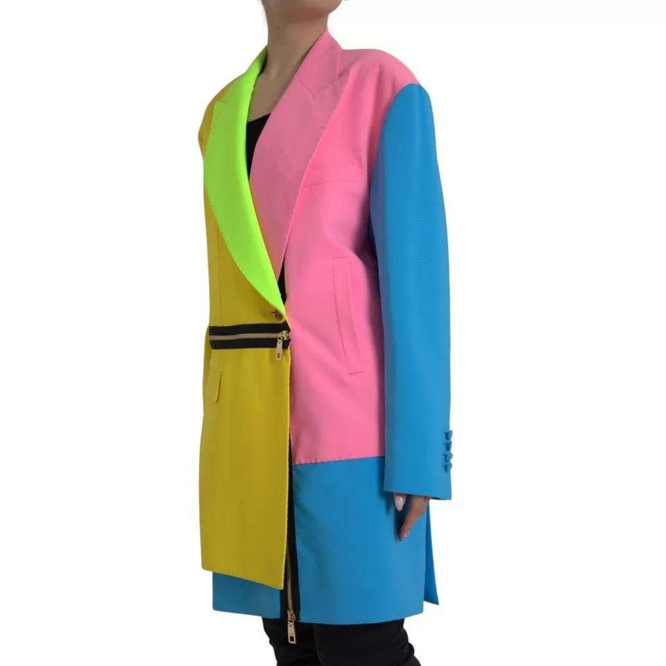 Dolce & Gabbana Multicolor Patchwork Peak Lapel Coat Jacket IT40 | S