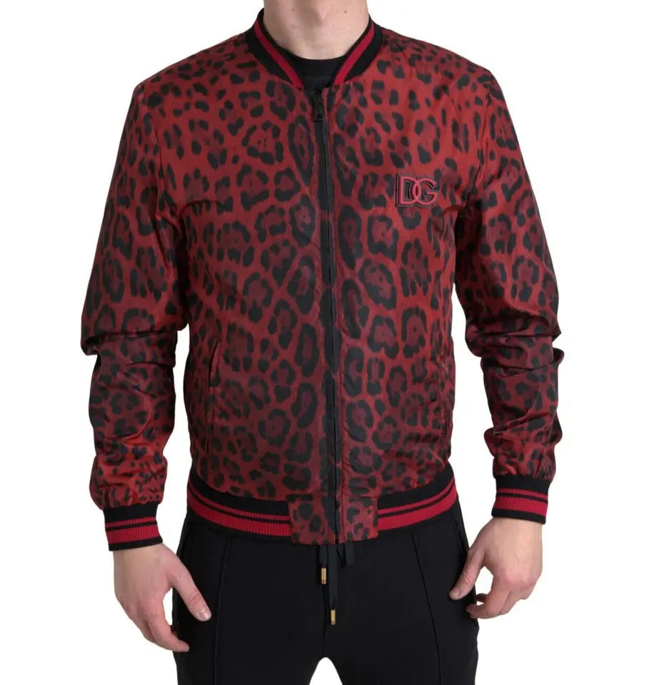 Dolce & Gabbana Red Leopard Bomber Short Coat Jacket