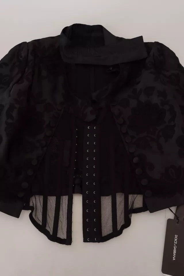 Dolce & Gabbana Black Lace Sheer Corset Organza Silk Jacket IT42 / M