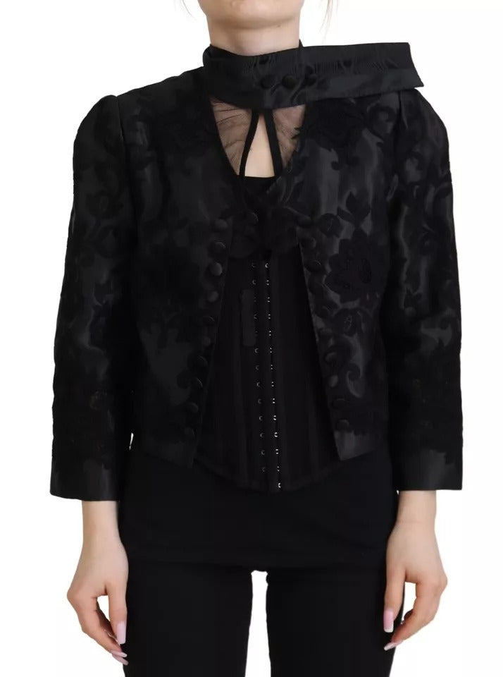 Dolce & Gabbana Black Lace Sheer Corset Organza Silk Jacket IT42 / M