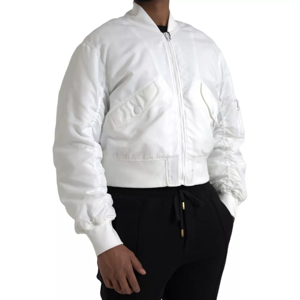 Dolce & Gabbana White Bomber Long Sleeves Full Zip Jacket IT48 / M