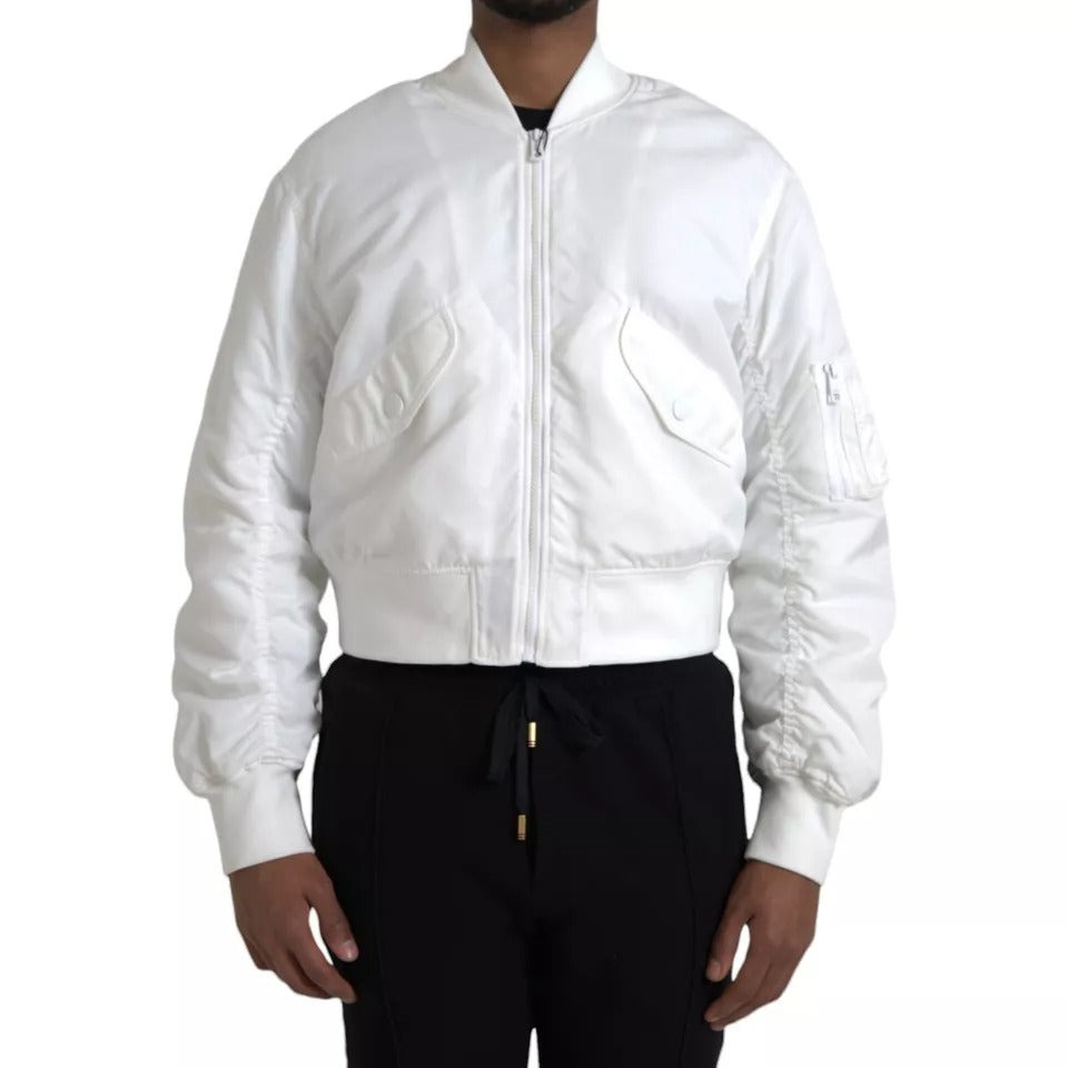 Dolce & Gabbana White Bomber Long Sleeves Full Zip Jacket IT48 / M