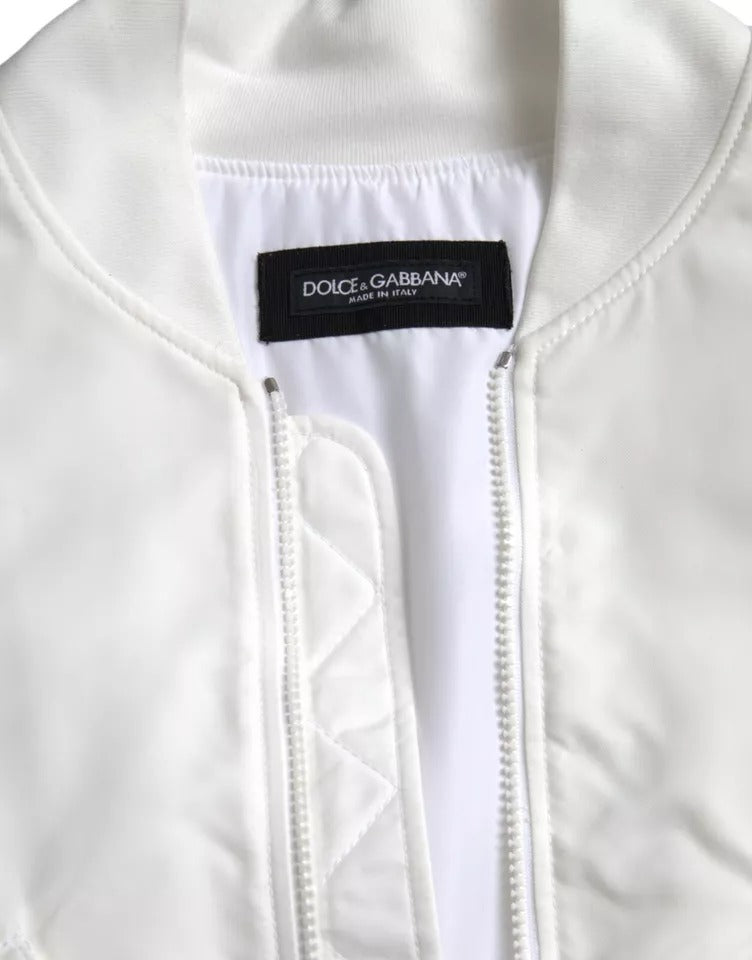 Dolce & Gabbana White Bomber Long Sleeves Full Zip Jacket IT48 / M