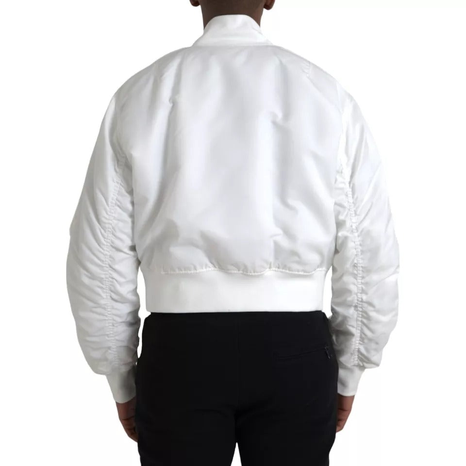 Dolce & Gabbana White Bomber Long Sleeves Full Zip Jacket IT48 / M