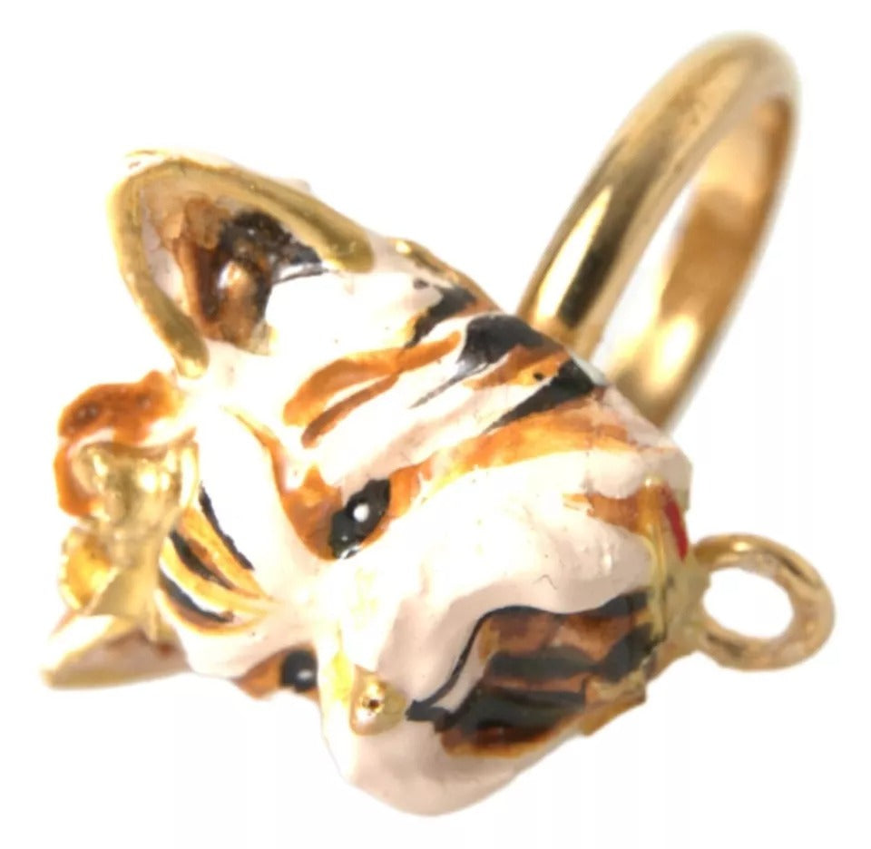 Dolce & Gabbana Gold Brass Resin Beige Dog Pet Accessory Ring EU52 / US6