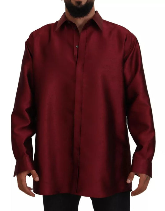 Dolce & Gabbana Bordeaux Cotton Long Sleeve Men Formal Shirt IT40 / M