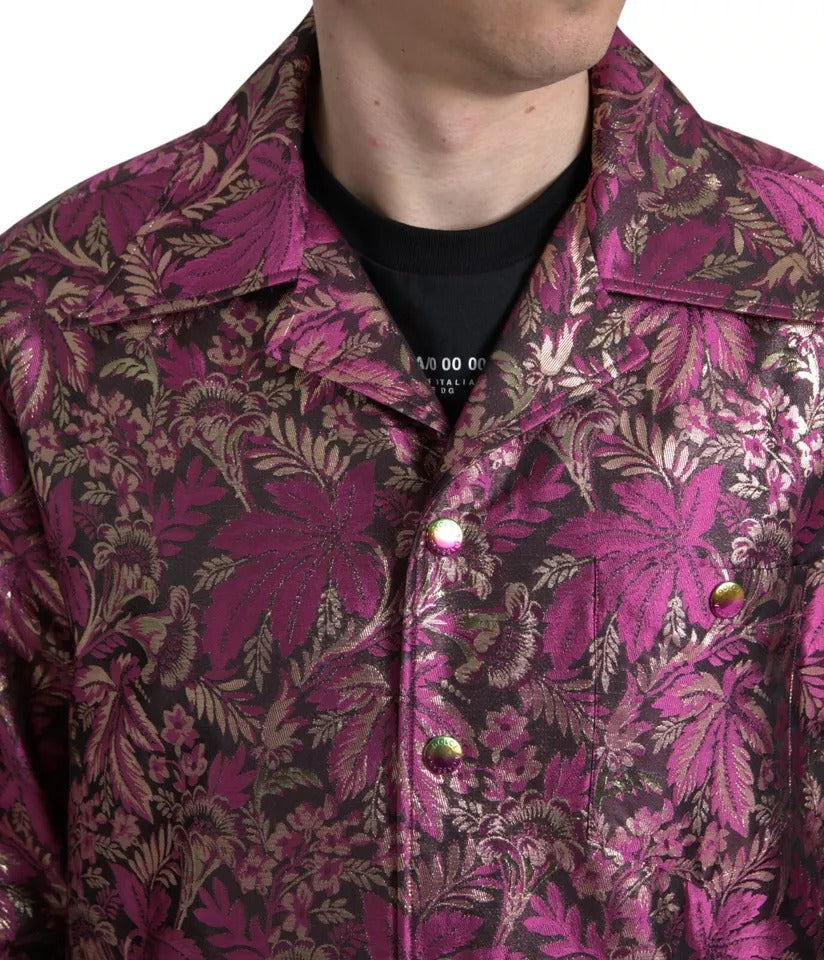 Dolce & Gabbana Fuchsia Pink Floral Jacquard Button Down Shirt IT41 | L