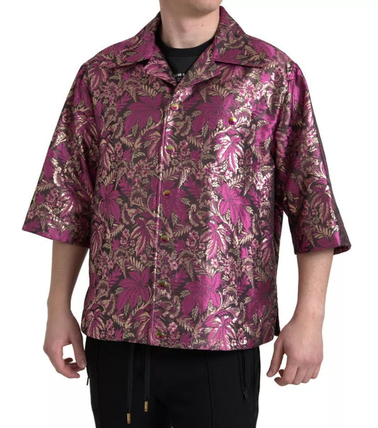 Dolce & Gabbana Fuchsia Pink Floral Jacquard Button Down Shirt IT41 | L