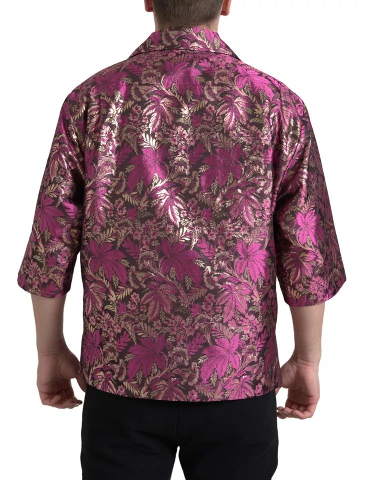 Dolce & Gabbana Fuchsia Pink Floral Jacquard Button Down Shirt IT41 | L