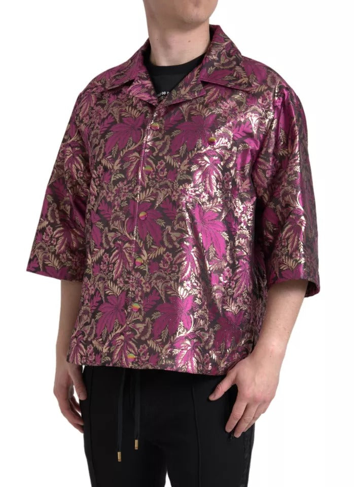 Dolce & Gabbana Fuchsia Pink Floral Jacquard Button Down Shirt IT41 | L