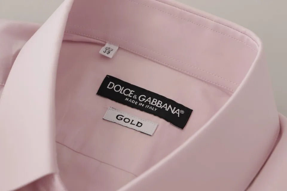 Dolce & Gabbana Light Pink Cotton Dress Formal Men GOLD Shirt IT39 / S