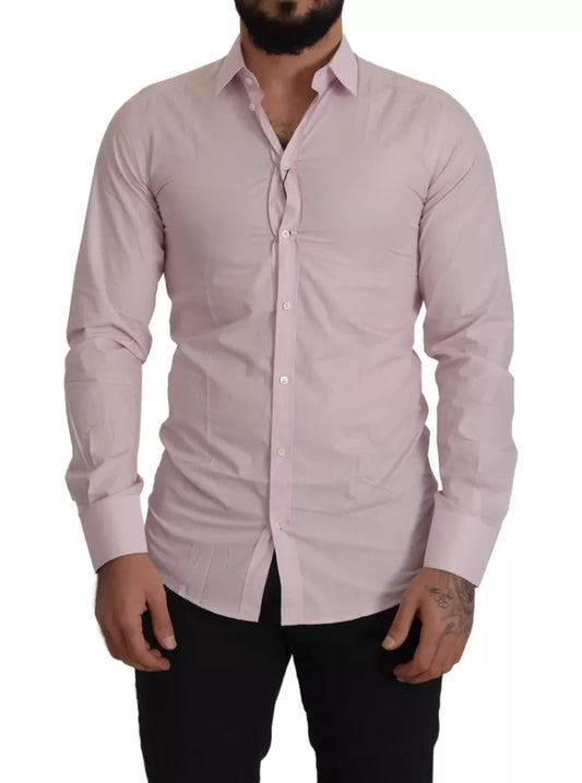 Dolce & Gabbana Light Pink Cotton Dress Formal Men GOLD Shirt IT39 / S