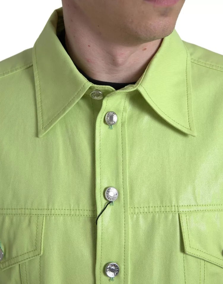 Dolce & Gabbana Green Cotton Collared Casual Button Down Shirt IT41 | L