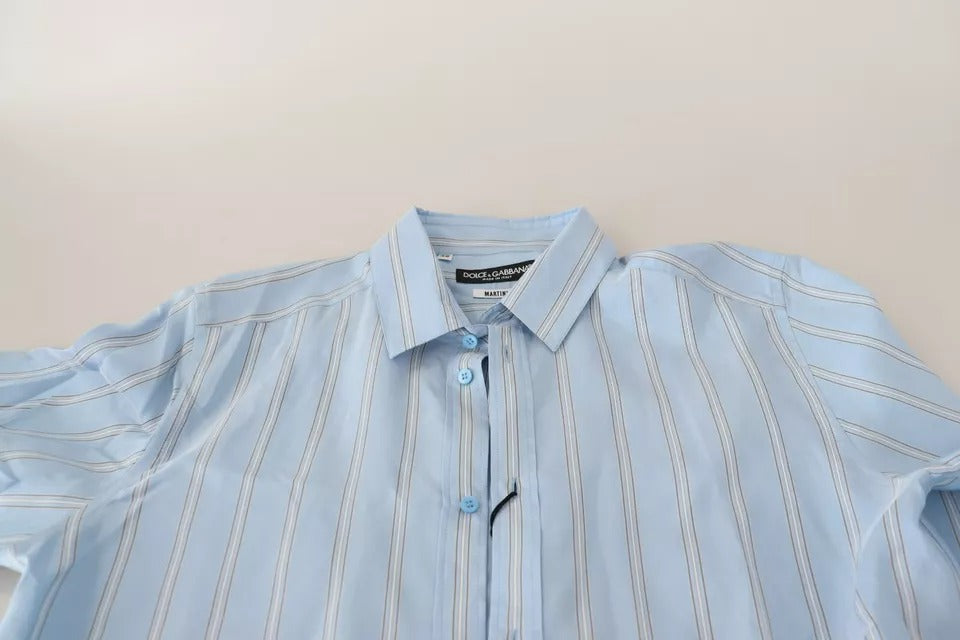 Dolce & Gabbana Blue Striped Silk Formal Dress MARTINI Shirt IT39 / S