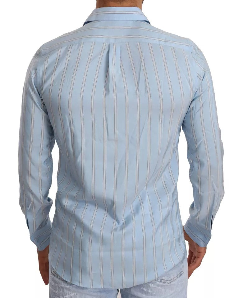 Dolce & Gabbana Blue Striped Silk Formal Dress MARTINI Shirt IT39 / S