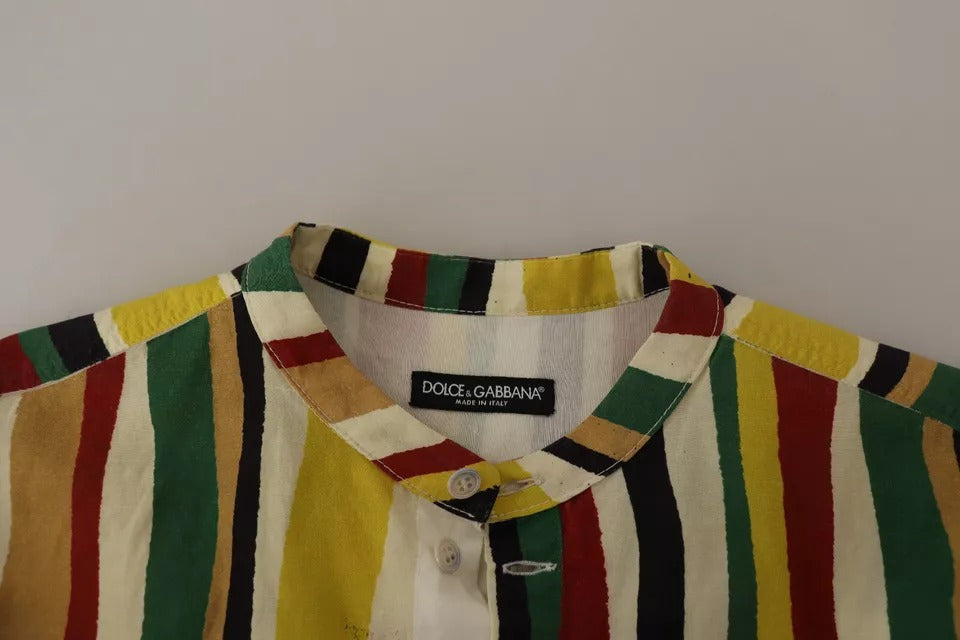 Dolce & Gabbana Multicolor Striped Linen Cotton Shirt IT40 | S