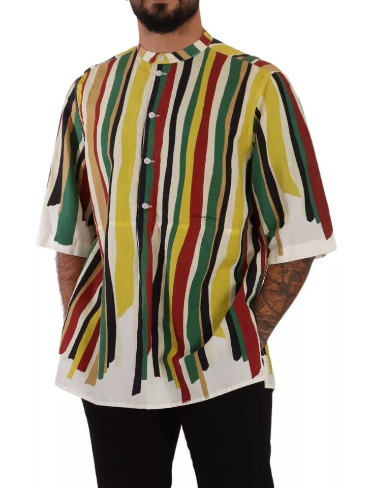 Dolce & Gabbana Multicolor Striped Linen Cotton Shirt IT40 | S