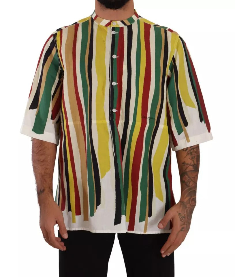 Dolce & Gabbana Multicolor Striped Linen Cotton Shirt IT40 | S