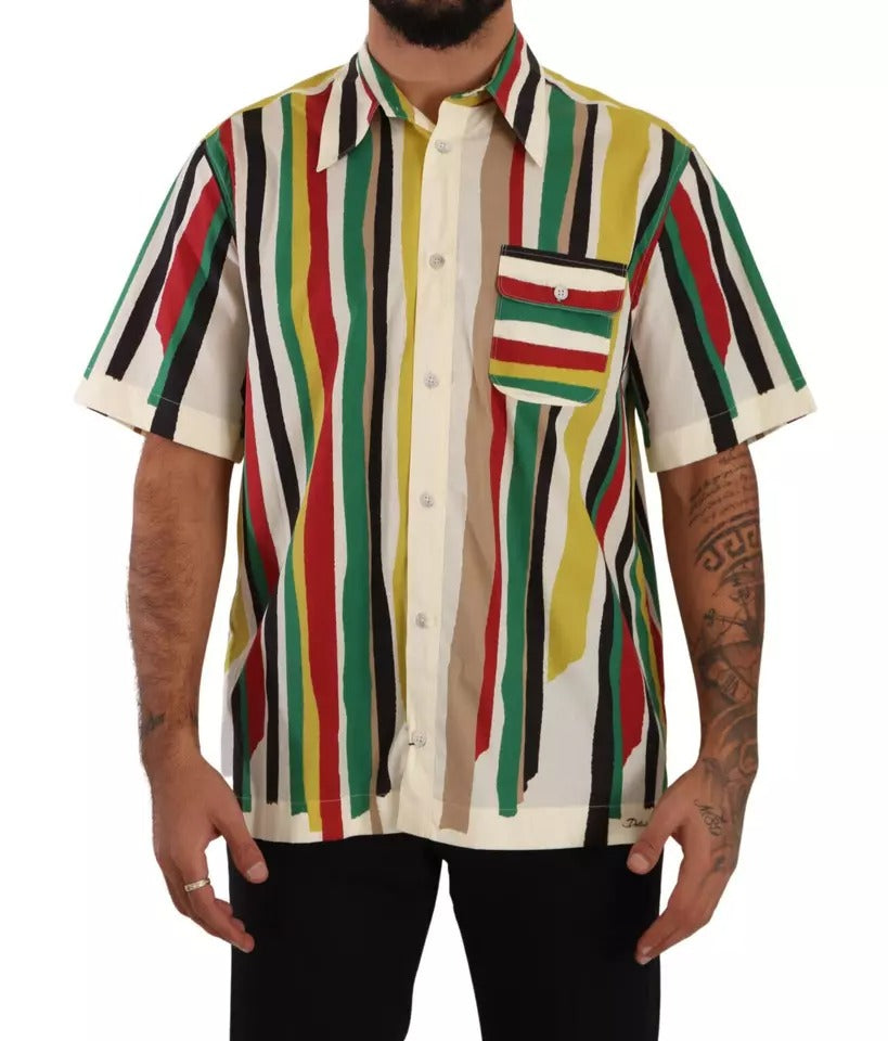 Dolce & Gabbana Multicolor Striped Short Sleeve Cotton Shirt IT40 | M