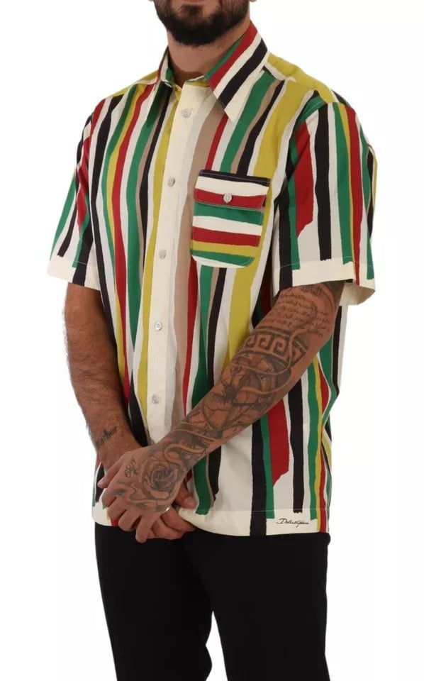 Dolce & Gabbana Multicolor Striped Short Sleeve Cotton Shirt IT40 | M