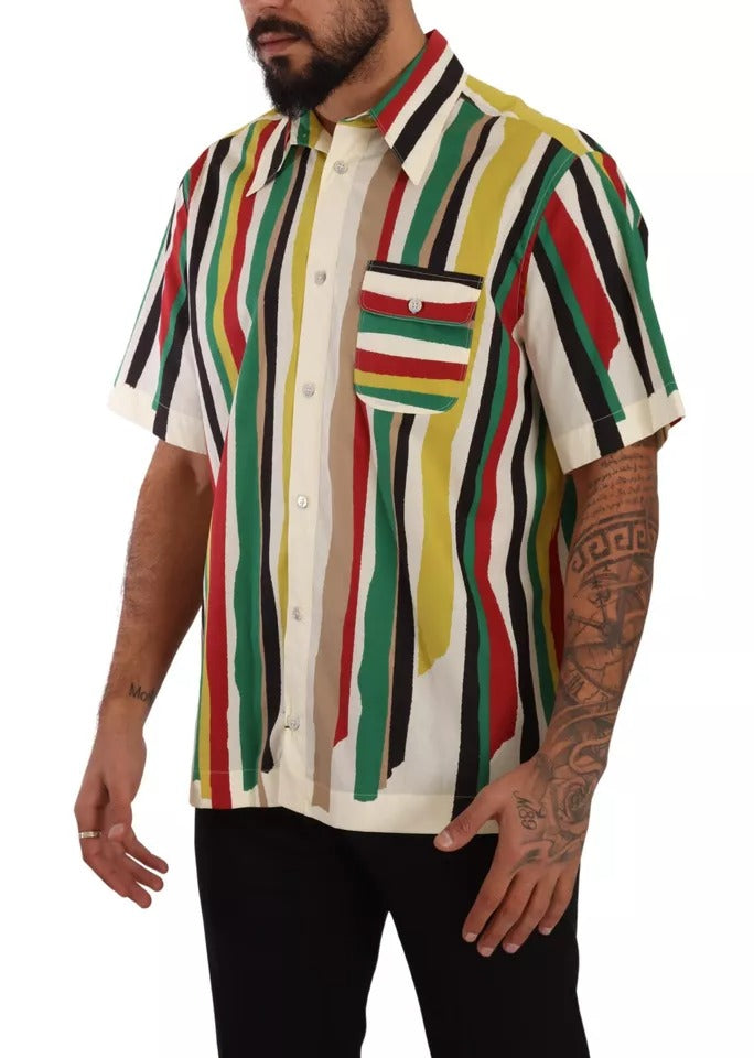 Dolce & Gabbana Multicolor Striped Short Sleeve Cotton Shirt IT40 | M