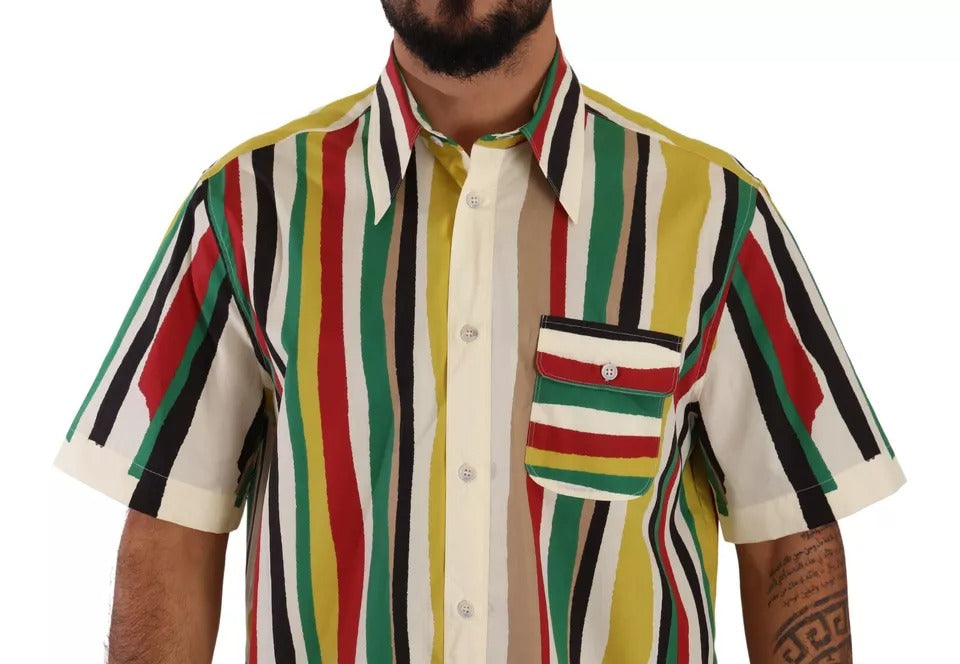 Dolce & Gabbana Multicolor Striped Short Sleeve Cotton Shirt IT40 | M