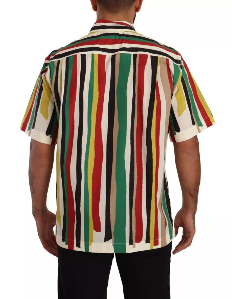 Dolce & Gabbana Multicolor Striped Short Sleeve Cotton Shirt IT40 | M