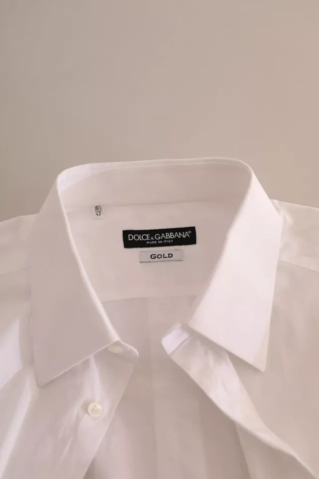 Dolce & Gabbana White GOLD Formal Cotton Tuxedo Dress Shirt IT42 / XL