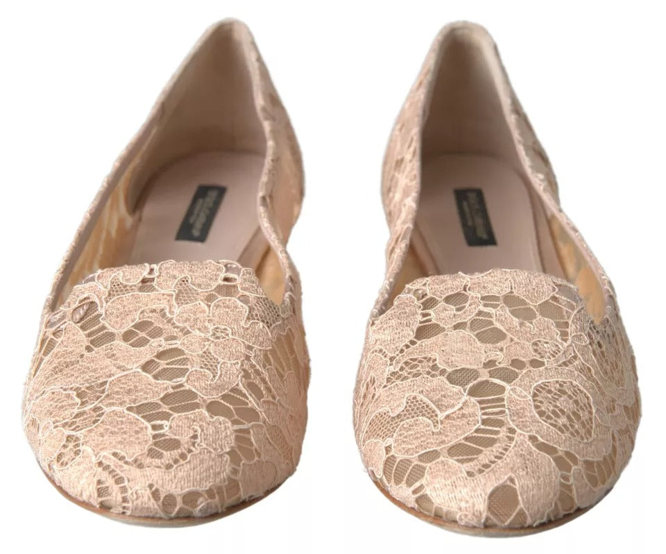 Dolce & Gabbana Beige Floral Lace Loafers Flats Shoes EU39 / US8.5