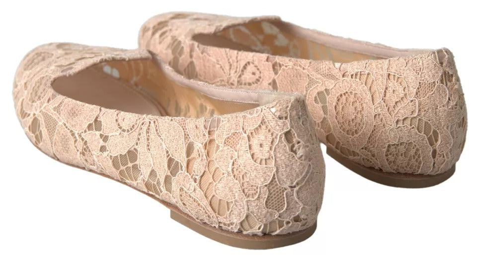 Dolce & Gabbana Beige Floral Lace Loafers Flats Shoes EU39 / US8.5