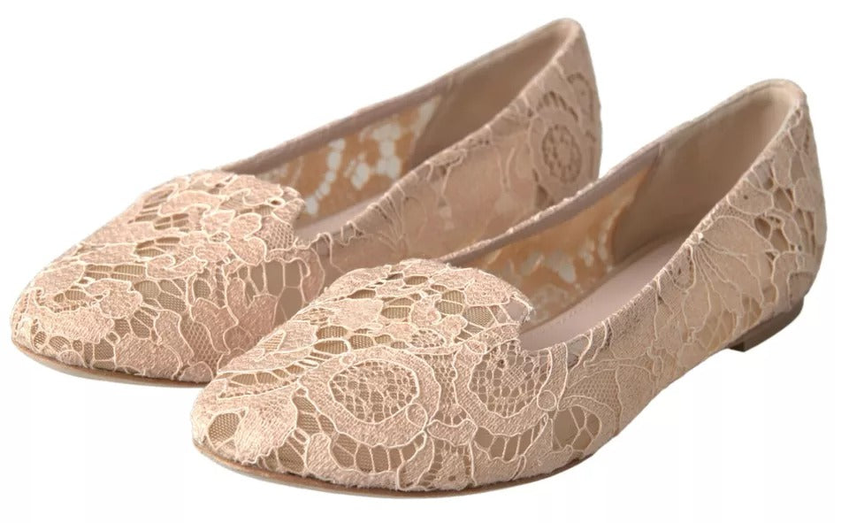 Dolce & Gabbana Beige Floral Lace Loafers Flats Shoes EU39 / US8.5