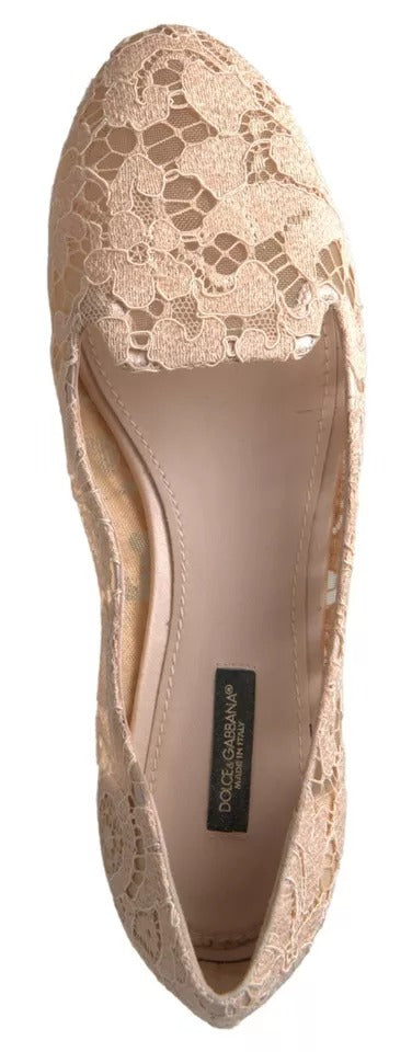 Dolce & Gabbana Beige Floral Lace Loafers Flats Shoes EU39 / US8.5