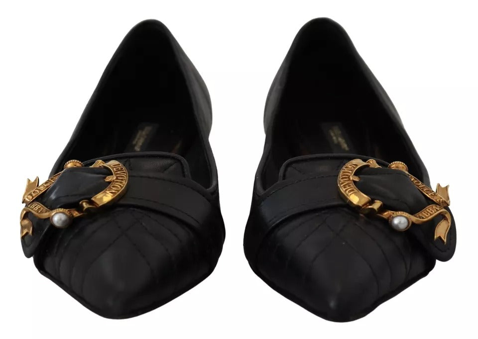 Dolce & Gabbana Black Devotion Leather Pointy Flats Shoes EU35.5 / US5