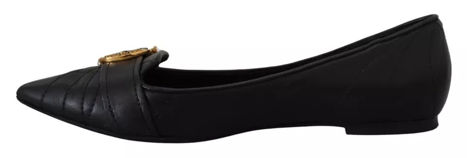 Dolce & Gabbana Black Devotion Leather Pointy Flats Shoes EU35.5 / US5