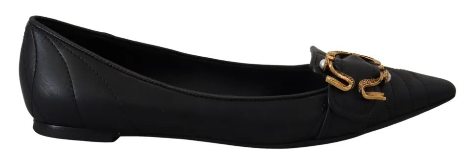 Dolce & Gabbana Black Devotion Leather Pointy Flats Shoes EU35.5 / US5