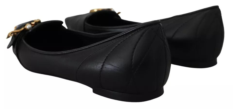 Dolce & Gabbana Black Devotion Leather Pointy Flats Shoes EU35.5 / US5