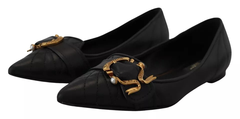 Dolce & Gabbana Black Devotion Leather Pointy Flats Shoes EU35.5 / US5