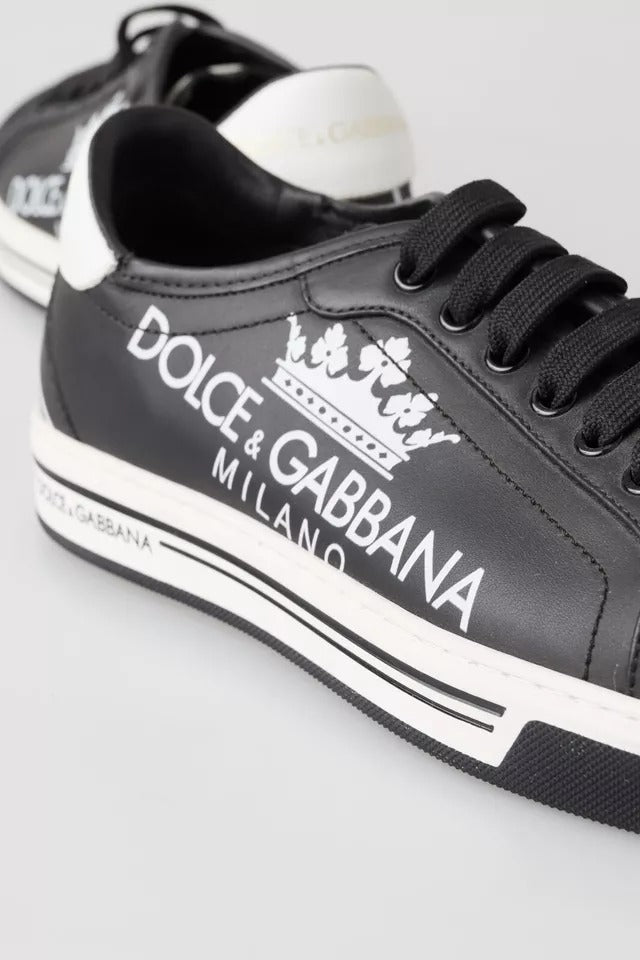 Dolce & Gabbana Black Leather Crown Milano Sneakers Casual Shoes EU39 / US6