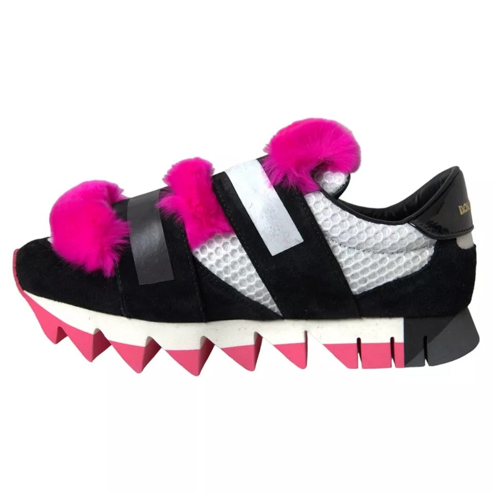 Dolce & Gabbana Black Pink Neoprene Stretch Shark Sneakers Shoes EU39.5 / US9