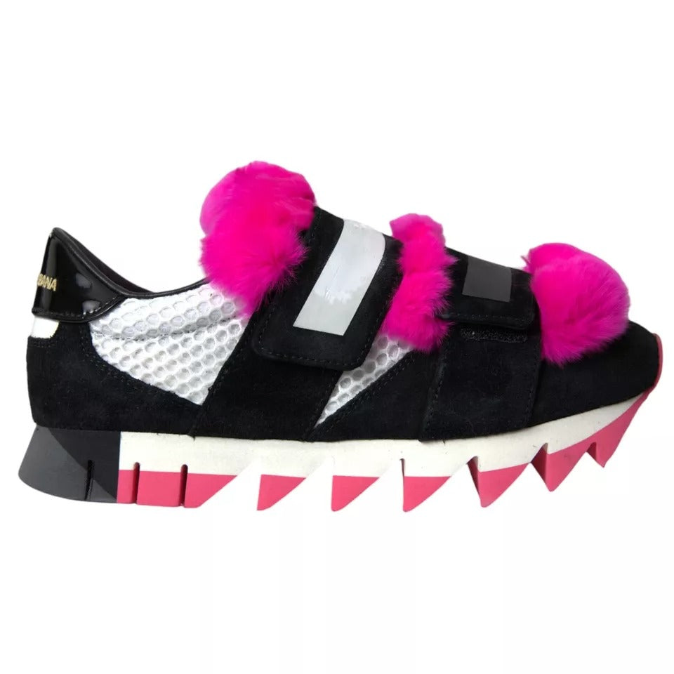 Dolce & Gabbana Black Pink Neoprene Stretch Shark Sneakers Shoes EU39.5 / US9