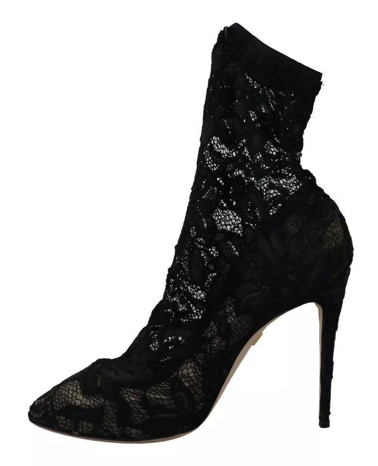 Dolce & Gabbana Black Stretch Socks Taormina Lace Boots Shoes EU36 / US5.5