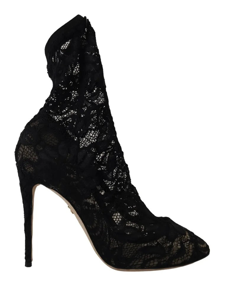 Dolce & Gabbana Black Stretch Socks Taormina Lace Boots Shoes EU36 / US5.5