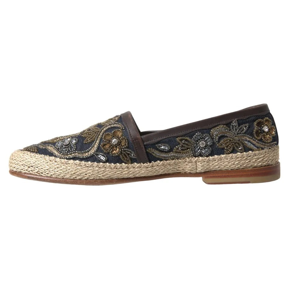 Dolce & Gabbana Blue Embroidered Denim Men Espadrilles Shoes EU44 / US11