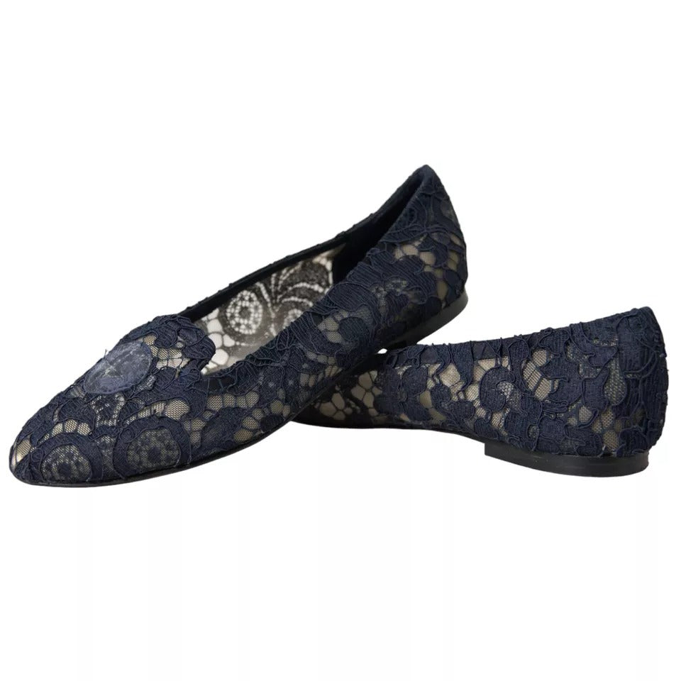 Dolce & Gabbana Dark Blue Taormina Lace Slip On Flats Shoes EU35 / US4.5