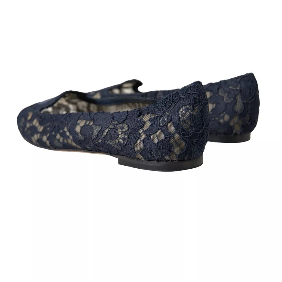 Dolce & Gabbana Dark Blue Taormina Lace Slip On Flats Shoes EU35 / US4.5